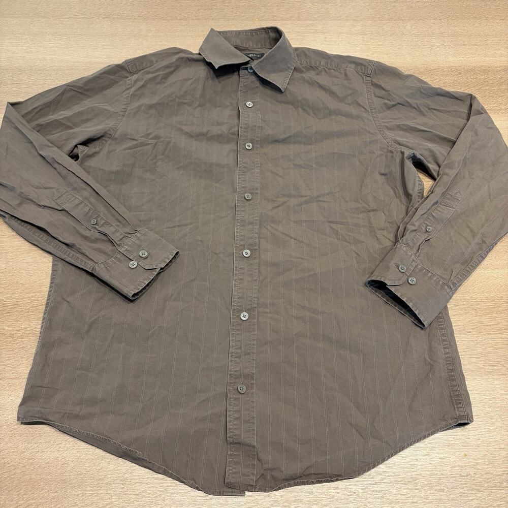 Banana Republic Men's Brown Striped 100% Cotton Woven Button-Up Point Collar M